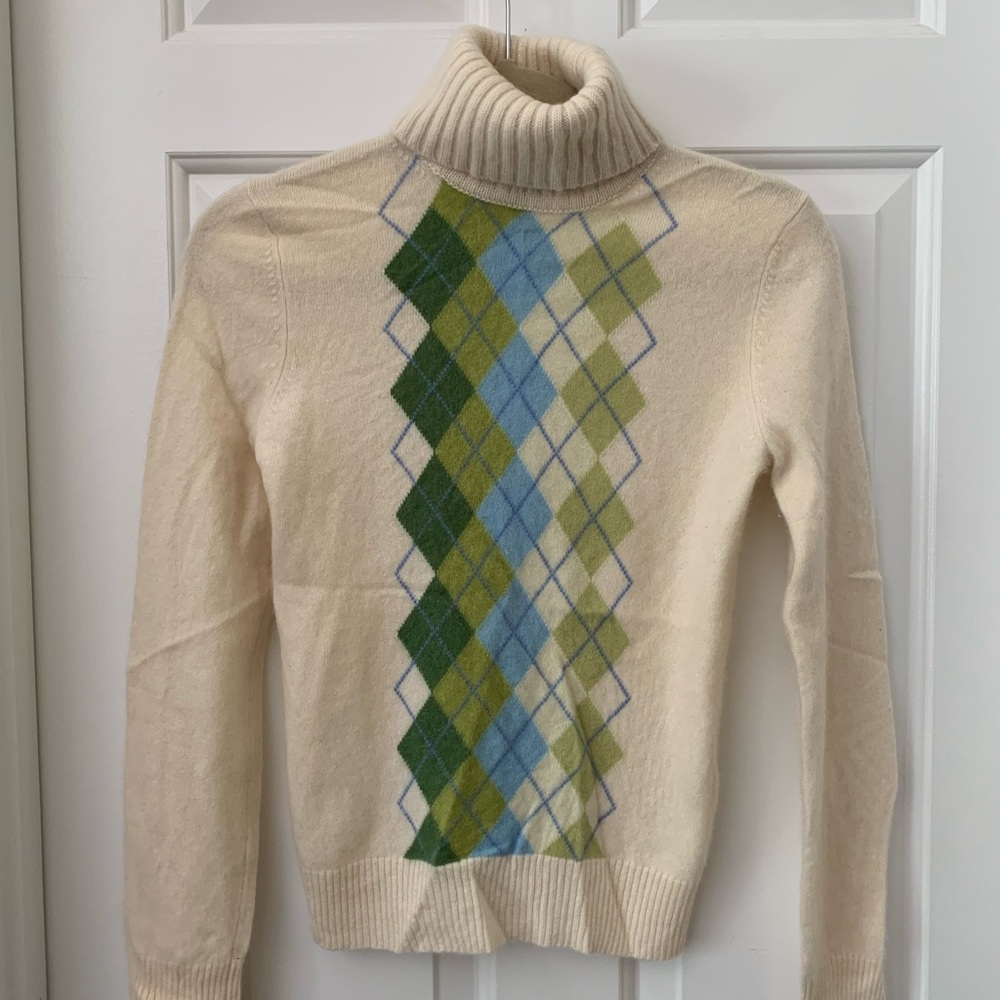Express Cream Argyle Turtleneck Sweater